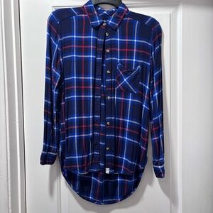 American Eagle Outfitters Navy and Red Boyfriend Flannel